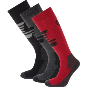 Sale TOG24 Bergenz 3 Pack Black Ski Socks | Mens Ski Socks UK | Black/Chilli Red /Dark Grey Marl