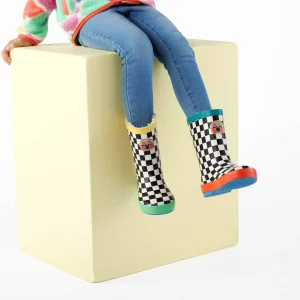 New TOG24 Border Kids Shaun The Sheep Wellies Black White Checkerboard