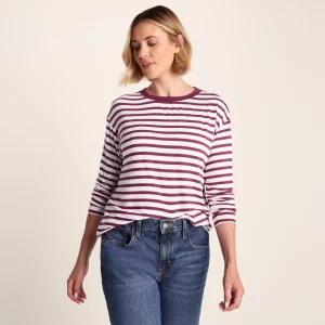 Discount TOG24 Kitty Womens Long Sleeve T-Shirt Washed Burgundy Stripe