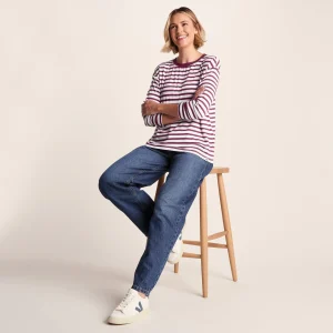 Discount TOG24 Kitty Womens Long Sleeve T-Shirt Washed Burgundy Stripe