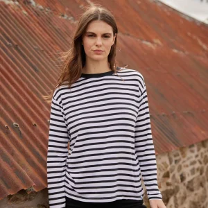 Hot TOG24 Kitty Womens Long Sleeve T-Shirt Washed Black Stripe