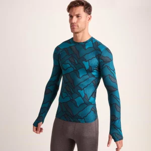 Discount TOG24 Snowdon Mens Thermal Base Layer Crew Neck Dark Turquoise Abstract Mo Dark Turquoise Abstract Mountain Print