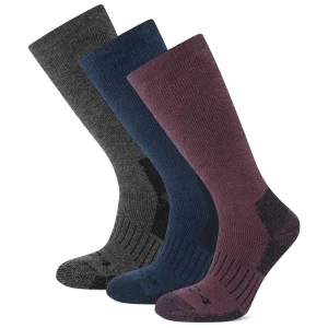 Fashion TOG24 Villach 3 Pack Womens Trek Socks Dk Indigo/Dk Mauve/Dk Grey Marl